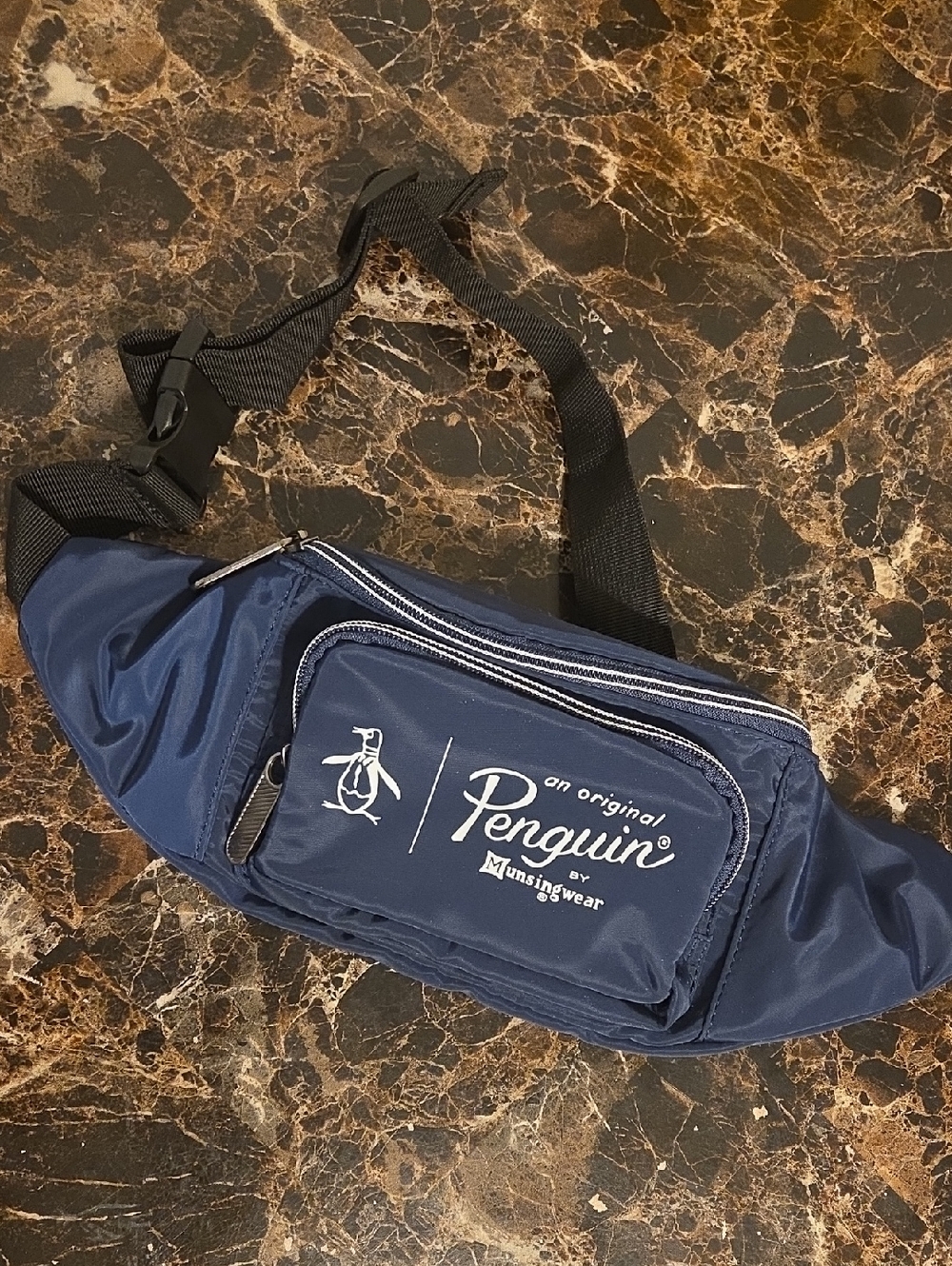 Original Penguin Navy Blue Men's Belt Bag with White Logo